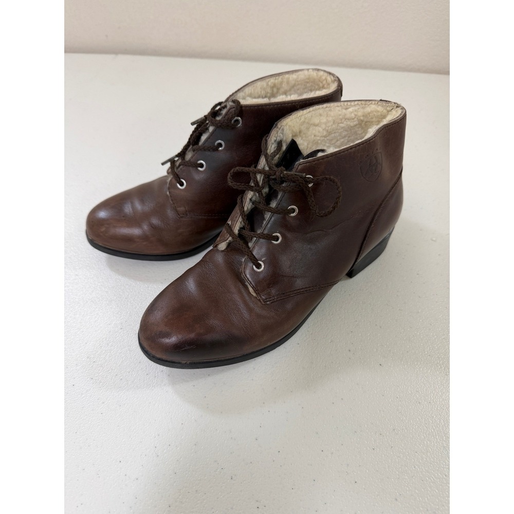 Ariat Womens Brown Leather Faux Fur Lined Lace Up Ankle Boots Size 9.75 Insole